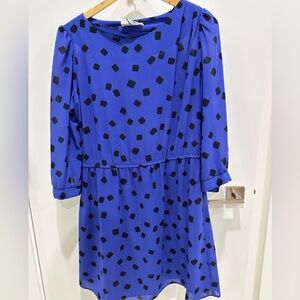 Stylish Blue Blouse with Black Squares